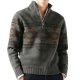 Charcoal Half-Zip Sweater with Ethnic Geometric Print