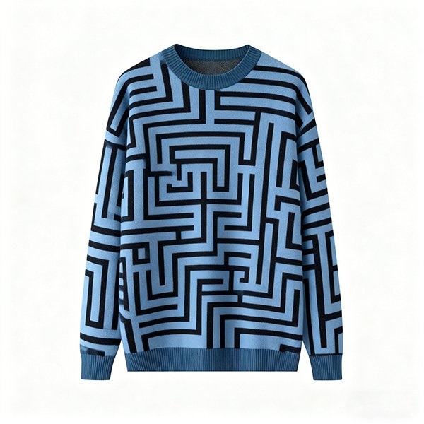 Men's Contrast Stripe Patchwork Crew Neck Oversized Knitted Long Sleeve Sweater