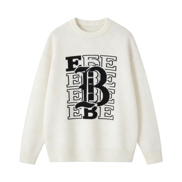 Cream Oversized Sweater with Black "E & B" Graphic Print